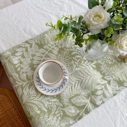 Spring Pastoral Style Table Runner with Waterproof Green Plant and Flower Print for Home Decoration Coffee Table Decor Mariage