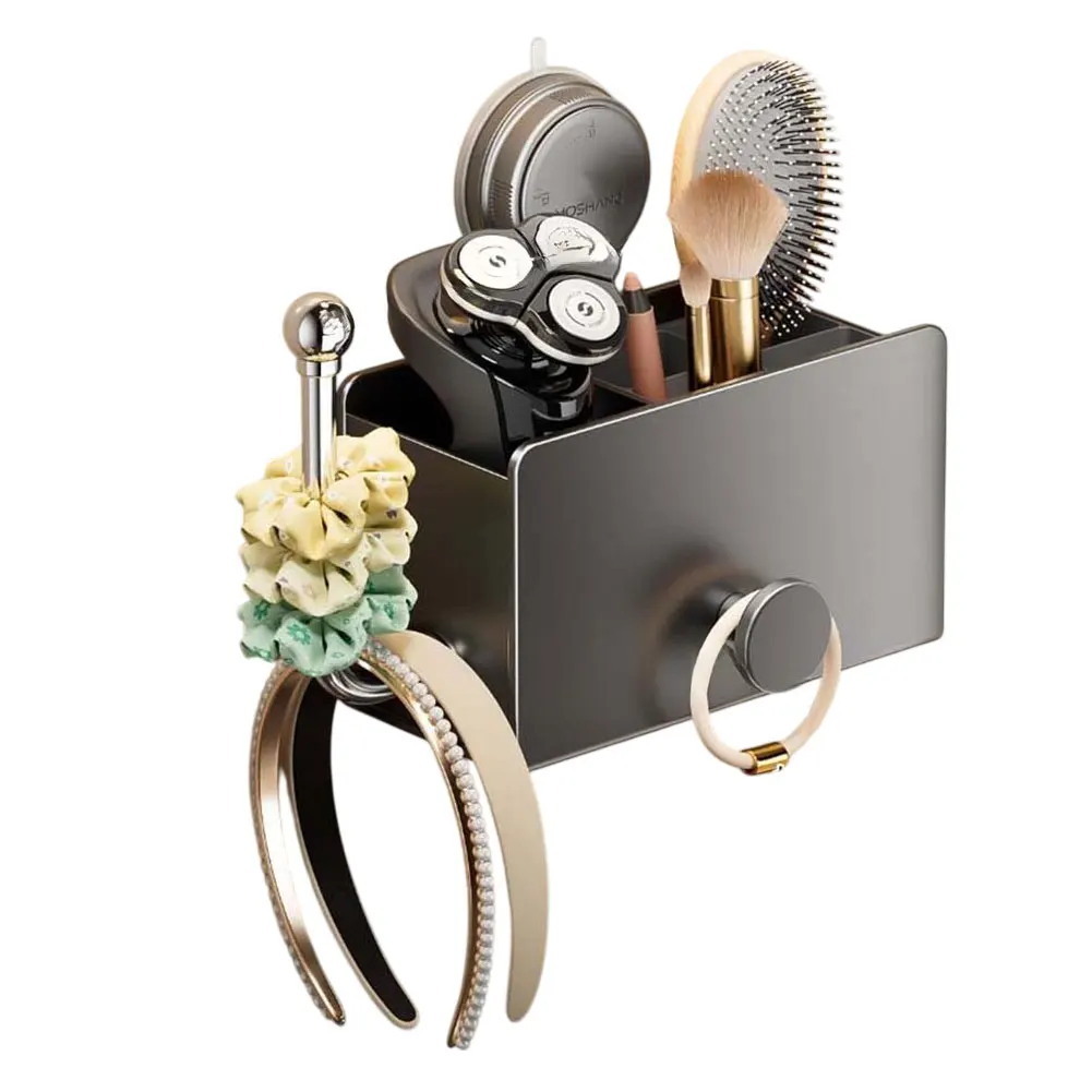 Wall mounted bathroom organizer rack 16x10x8.1 cm no drill required for storing hairbands creams and daily essentials
