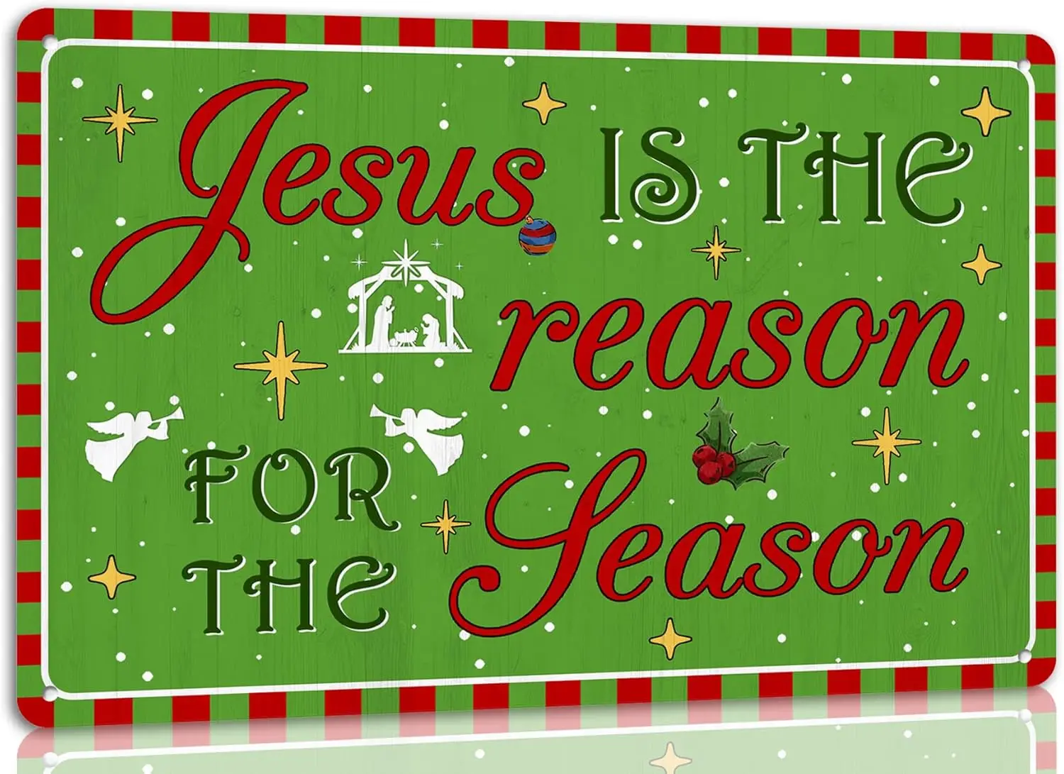 Jesus Is the Reason for the Season Christmas Metal Tin Sign Decor Wall Art for Home Kitchen Cafe Bar Farmhouse Retro Wall Decor