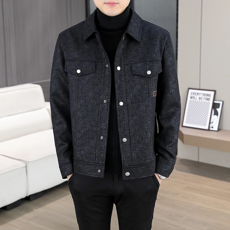 

Korean Suede Jacket for Men Autumn Winter Lapel Casual Business Leather Jackets Slim Business Social Office Windproof Coats 2025