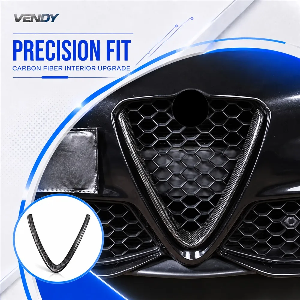 Real Carbon Fiber For Alfa Romeo Giulia 2017-2019 Front Grille V-Shape Frame Cover Trim Modified Parts Accessories