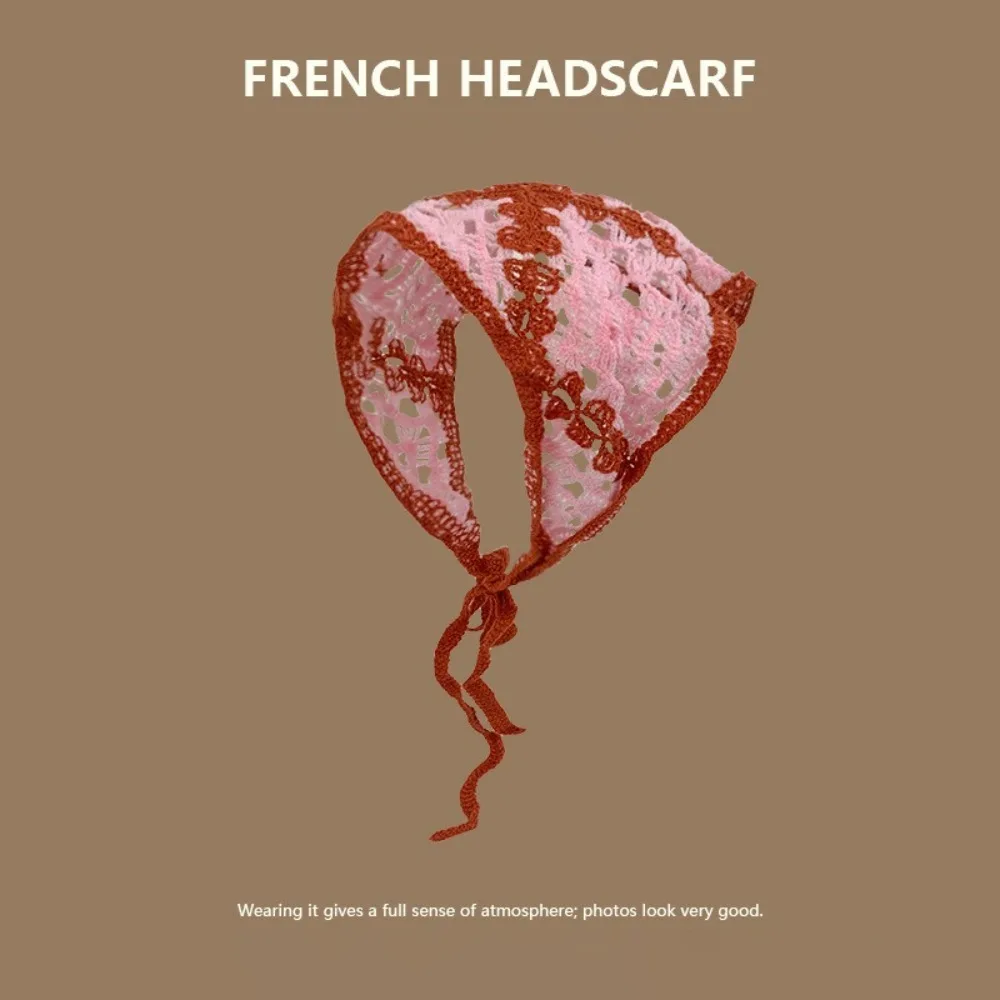 

New Sweet Triangle Headband Cute Knitted Flower Headscarf French Pastoral Style Handmade Headscarf Hat Photo Props