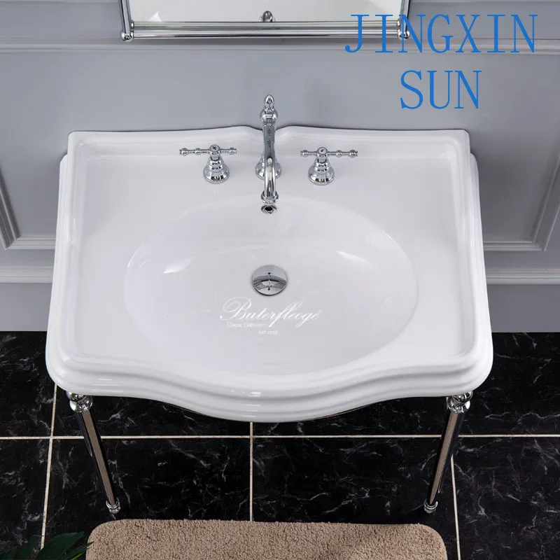 Curved Ceramic Sink Brass Bracket and Copper Bracket Modern Bathroom Accessories Drain