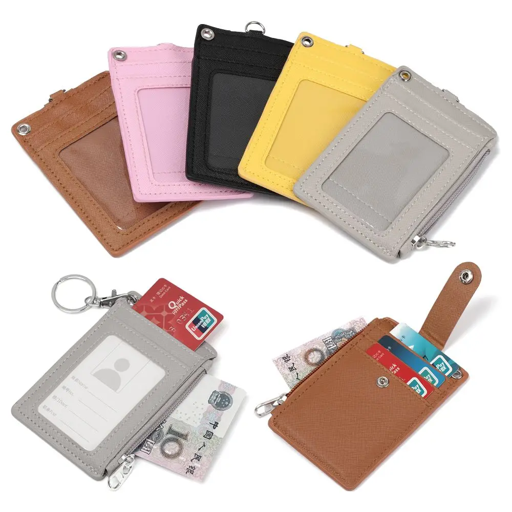 New PU Leather Bus Cards Cover Wallet Coin Purse ID Card Holder Keychain