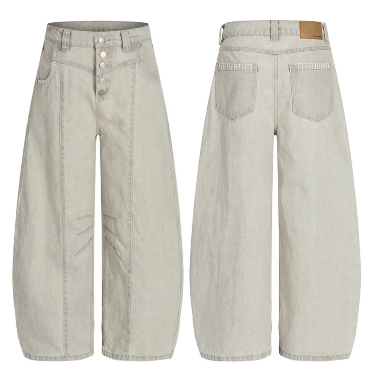 Calças Jeans Americanas Retrô com Design Cleanfit e Efeito Desgastado Branco Descolorido, Modelo Solto de Perna Larga para Ho...