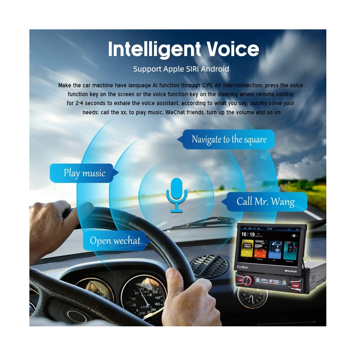 Exquisite 1Din Car Stereo Wireless CarPlay Android Auto 7In Electric Flip Out Touch Screen Car Radio Bluetooth Mirror Link Camer