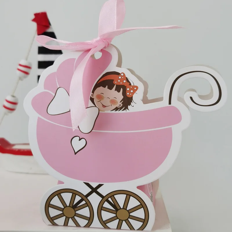 10/20/30 stücke Laser Cut Kinderwagen Candy Box Baby Wagen Favor Geschenk Box Baby Dusche Tasche Mit Band geburtstag Party Favor Liefert – Detail 5