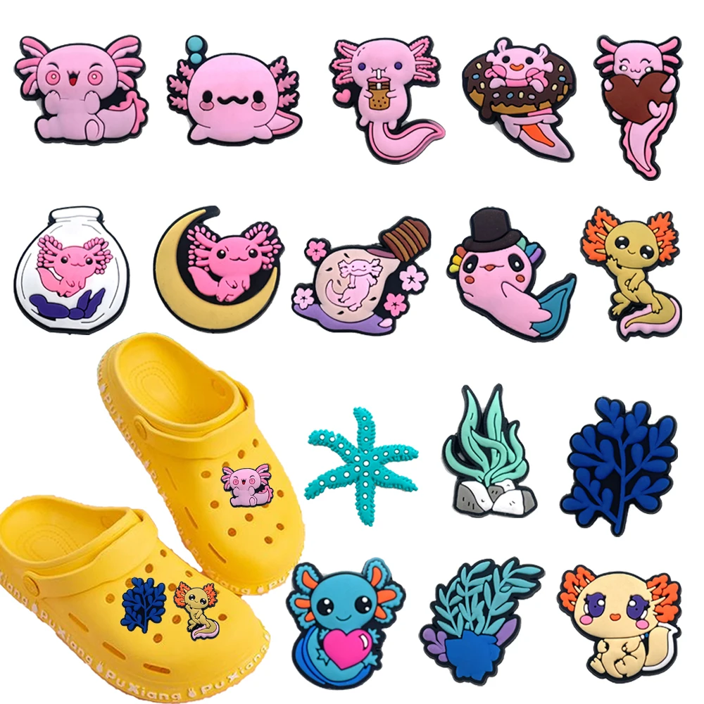 12-100pcs Cartoon Pink Blue Salamander PVC Shoe Accessories Suitable For Hole Shoes And Beach Bags DIY Detachable Accessory