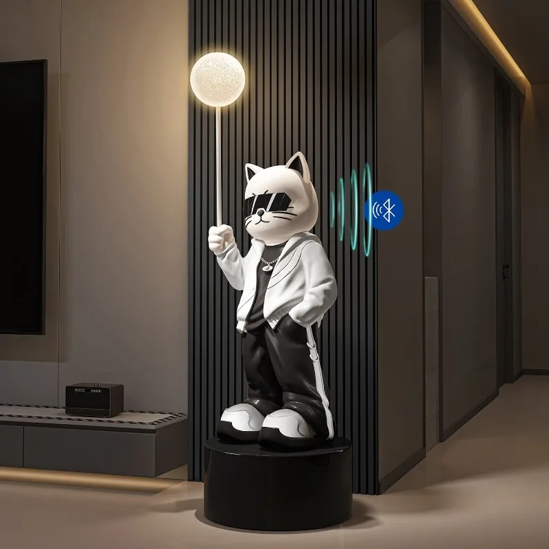 Home Decor Sunglasses Cat Sculpture Floor Decoration Living Room TV Cabinet Office Clothing Store Raise Lamp Statue Decorations