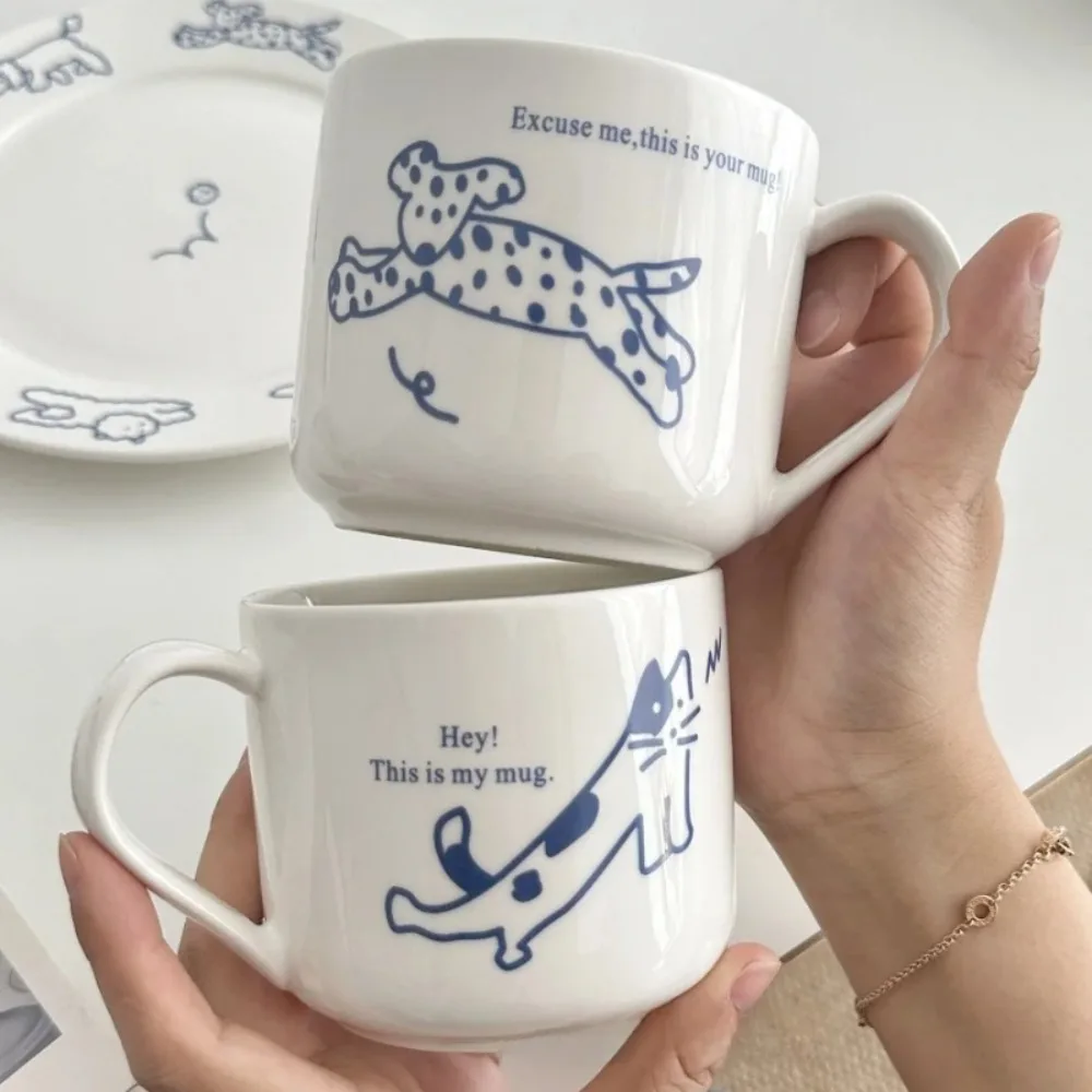 

Cat Dog Couple Mugs Korean Sle Design Sensation Small Cerc Coffee Cups for Girls Universal 400ml Drinkware Tableware