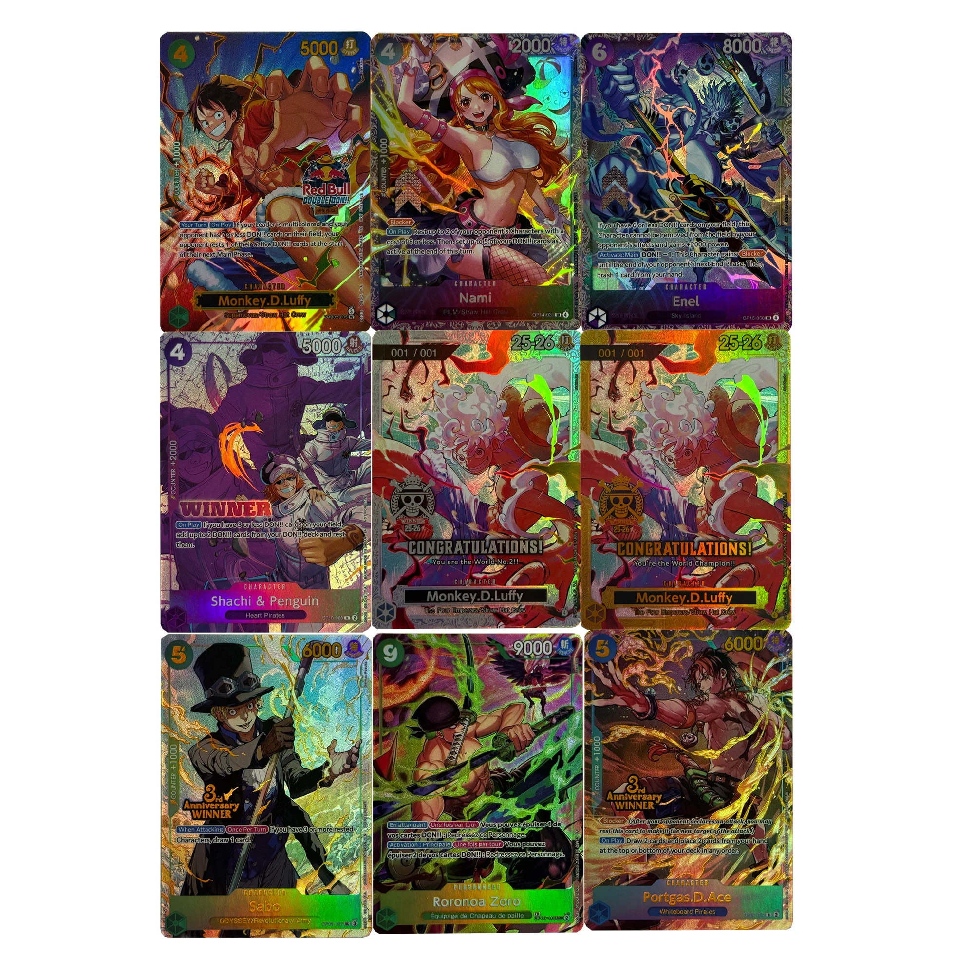 

Коллекционная карта One Piece: Эйс, Ника, Луффи (английская версия, DIY), с эффектом преломления света и цветным блеском, OPCG, Луффи P-055, Нами, аниме-карты, подарок, игрушки