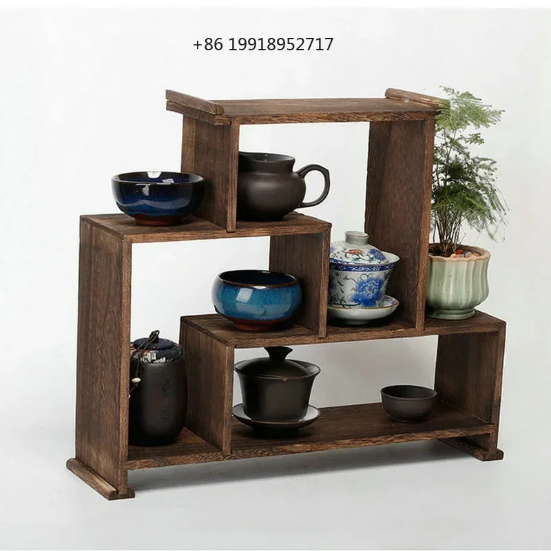 Paulownia Antique Tea Set Shelf Purple Clay Pot Display Rack WallMounted Duobaoge Shelves for Home and Tea Display JJ492