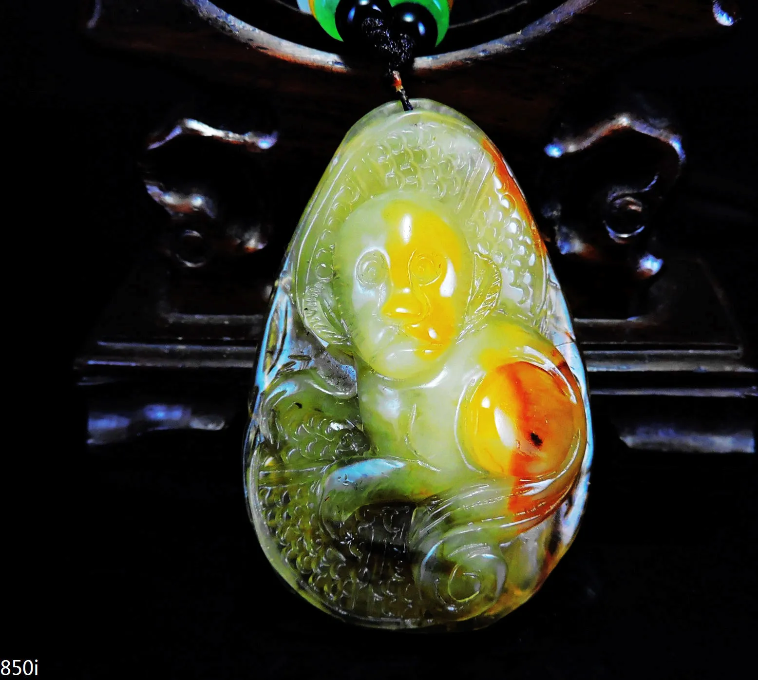 

Jade Jewelry Natural Jade Pendant Necklace Hand-Carved monkey Jadeite Necklace Pendant Gift No Treatment 850i