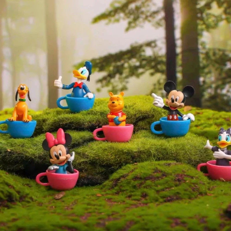 

In Stock 6pcs/Set Mouse Winnie Pooh Duck Cup Style Blind Box Kawaii Action Figure Model Ornament Toy Birthday Gifts For Girls