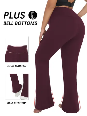 Plus Size Women's Super Soft High Waisted Flare Pants, Leggings Tummy Control Soft Bootleg Bell Bottoms Running