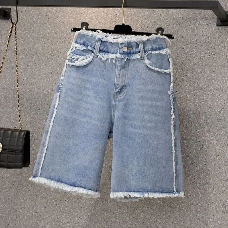 

Fashion Jean Shorts Women Oversized Raw Edge Denim Shorts Casual Loose Slimming Straight Leg Five Point Pants Summer Trend Jeans