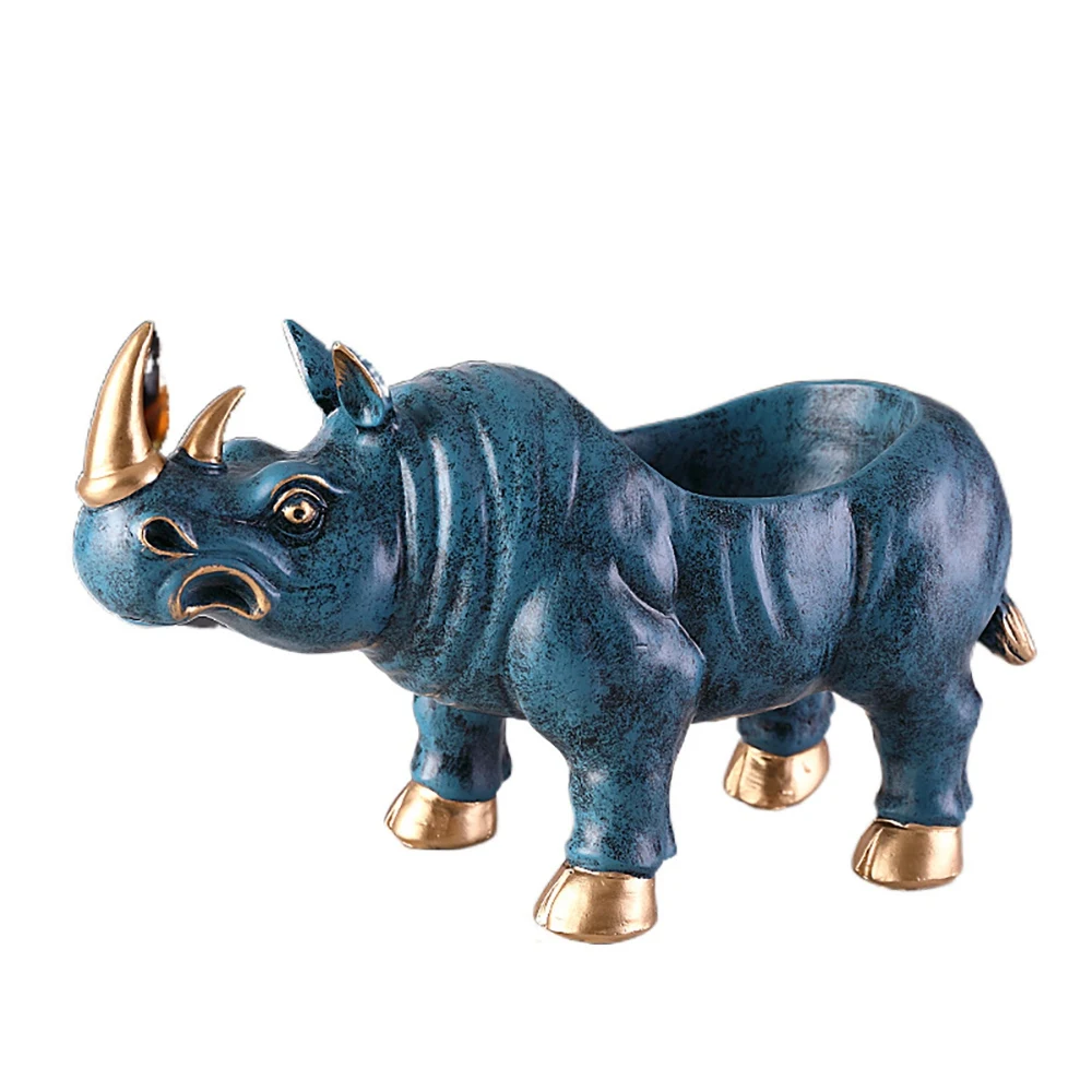 

1Pcs Resin Retro Rhino Figurines Decoration Prosperous Home Living Room Decoration Shop Decoration Craft Gift Blue