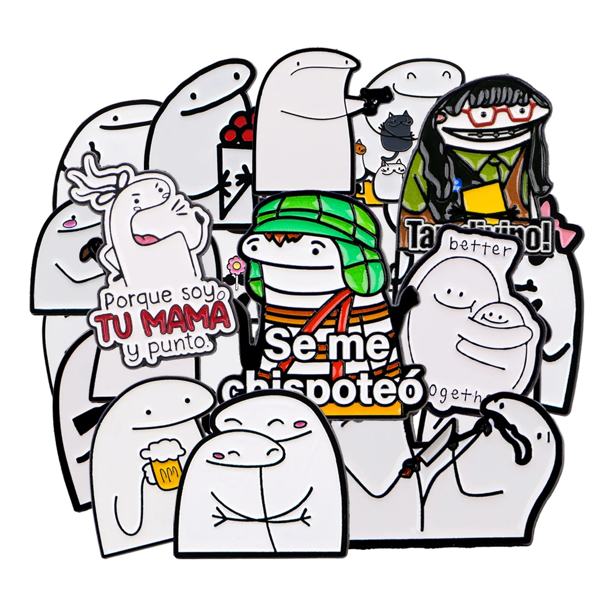 5/9/20pcs/Set Random Mix Flork Meme Spanish Quote Enamel Pin Sad Figure Brooch Bulk Lapel Pin Badges Clothing Accessories Gifts