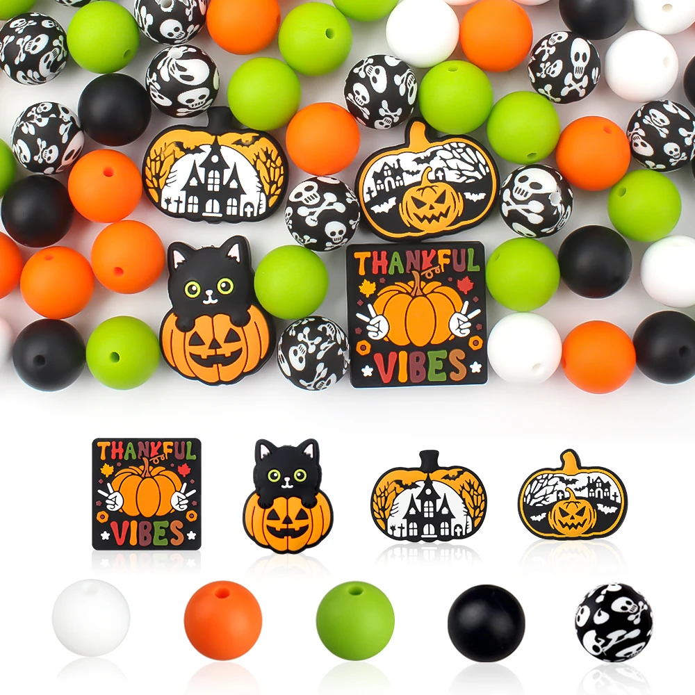 34Pcs Silicone Beads Pacifier Halloween Theme Beads Set For Jewelry Making DIY Pacifier Chain Necklaces Food Grade Accessories