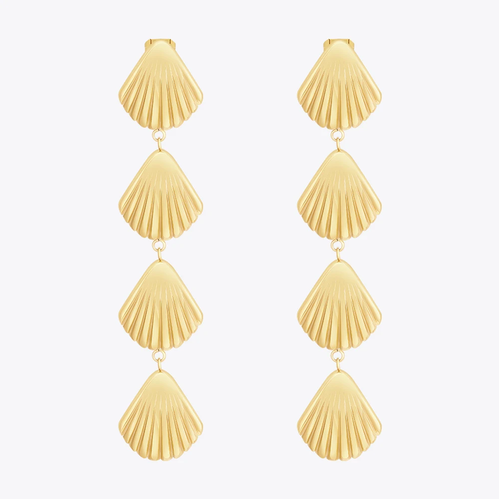 ENFASHION Aretes Shell Shape Length Drop Earrings For Women\'s Stainless steel Gold Color Earrings Stylish Simple Jewelry E241539