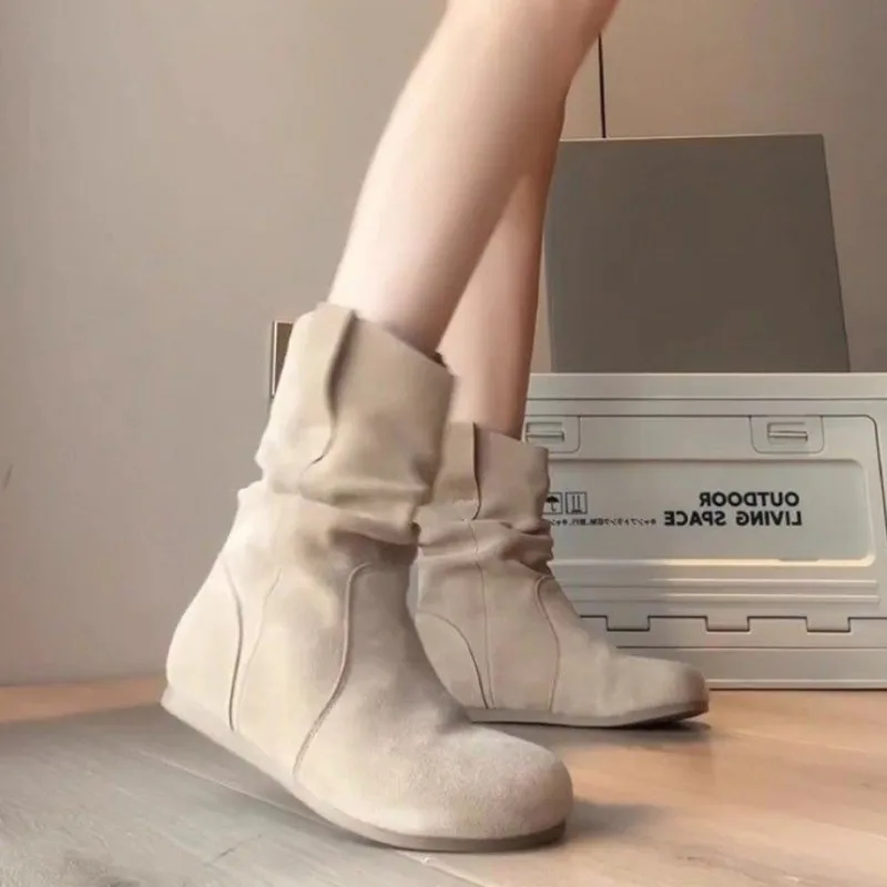 المرأة موضة الجلد المدبوغ حذاء من الجلد في الهواء الطلق أحذية مسطحة غير رسمية مريحة لينة أحذية رعاة البقر الغربية الرجعية الانزلاق على أحذية سيدة #1