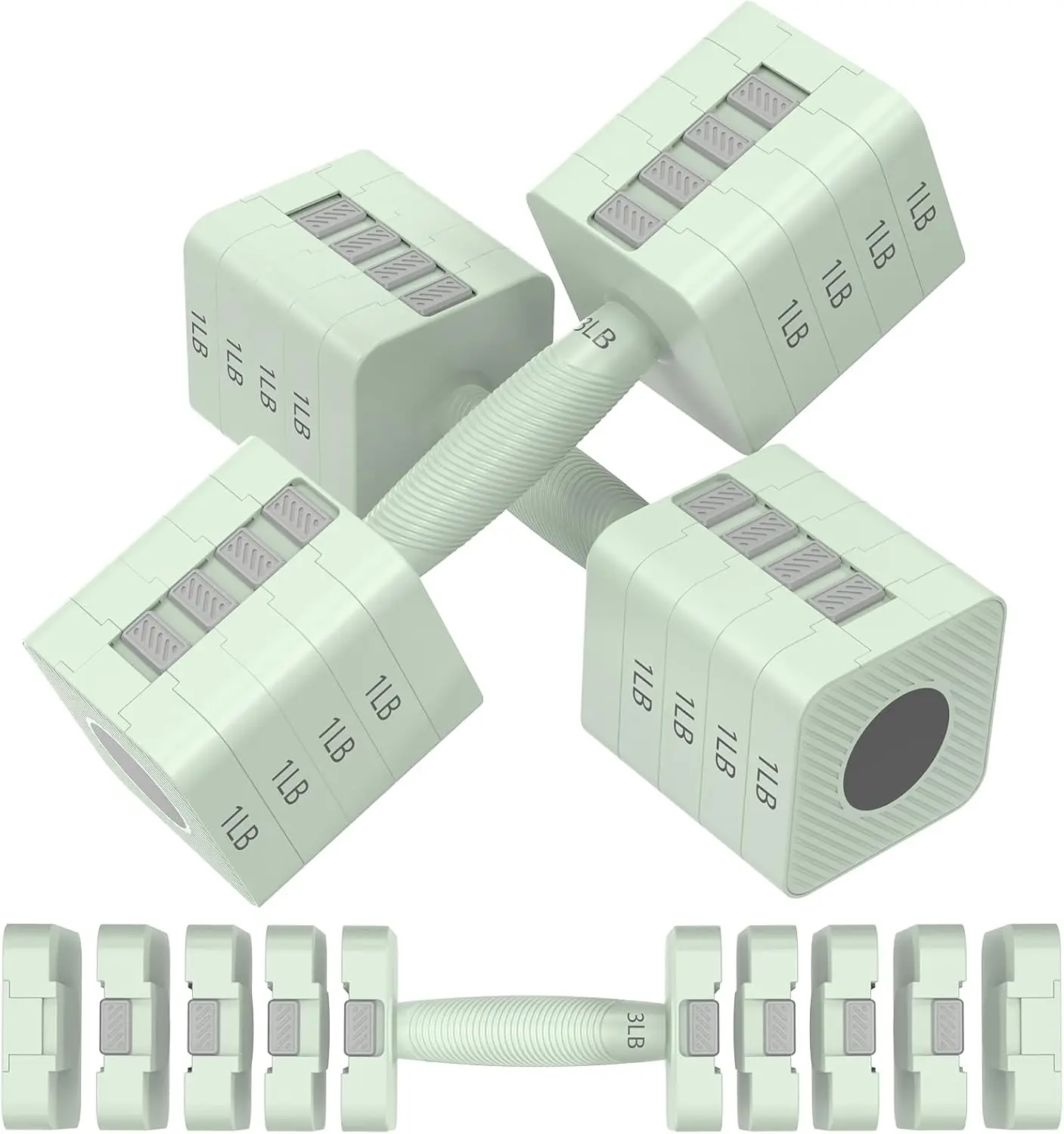 ชุดดัมเบลปรับน้ำหนักได้ 5-in-1 น้ำหนัก 3 ปอนด์ ถึง 11 ปอนด์ สำหรับออกกำลังกายที่บ้าน ดีไซน์กะทัดรัด