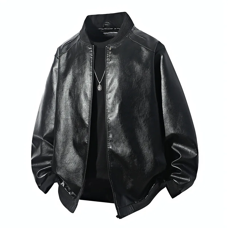 

Large Size Men's PU Leather Jaet Retro Baseball Collar Cool oulder Motorcycle Sle Regular Thin Long Sve Coat
