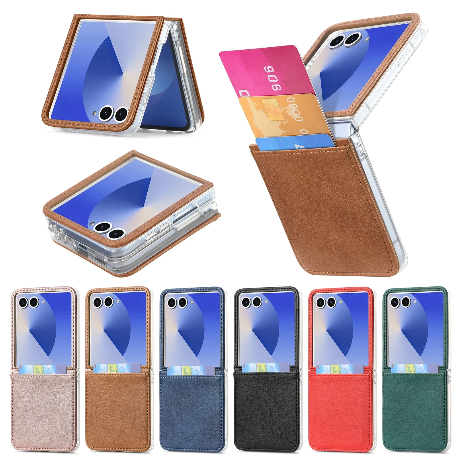 

PU Leather Card Slot Wallet Cover Case for Samsung Galaxy Z Flip7 FE 5G Flip 7 6 Flip6 Flip4 Flip 5 4 3 2 Flip3 Flip2 Flip5