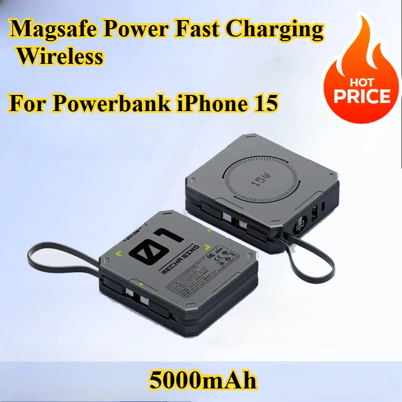 

Magsafe Power Fast Charging Wireless Charging 5000mAh for Powerbank IPhone 15 Mini Portable