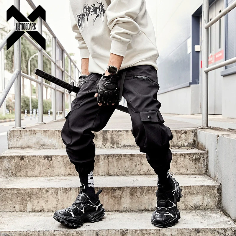 

Men's 2025 New Cargo Pants Streetwear Tactical Joggers with Multi-Pockets Black Loose Harem Trousers Techwear Elastic Waist