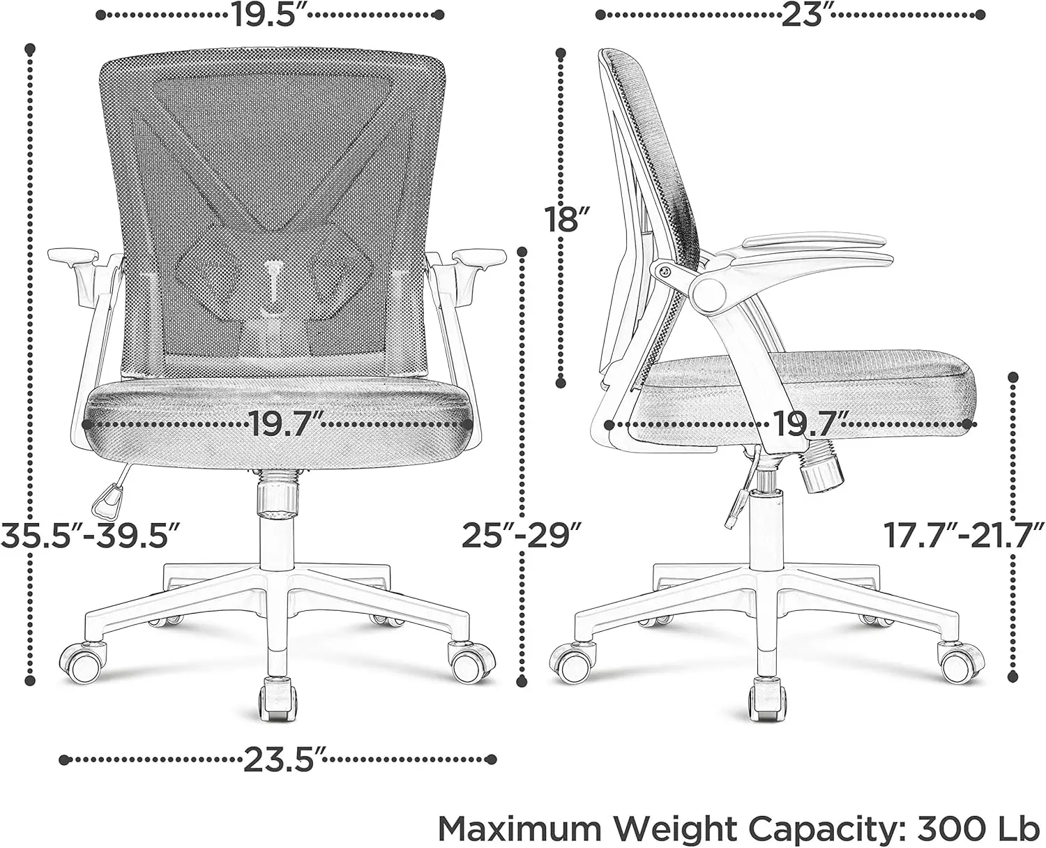 

Topeakmart Office Chair Ergonomic Desk Chair With Adjustable Lumbar Support, Mid Back Mesh Computer Chair With Flip-Up Armrests