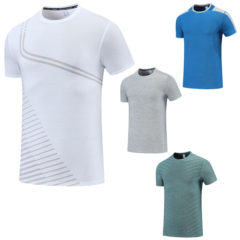 Men Summer Shirts Sports Running Workout Fitness Print Patchwork Training Short Sleeves Jogger Breathable Outdoor Quick Dry Tee