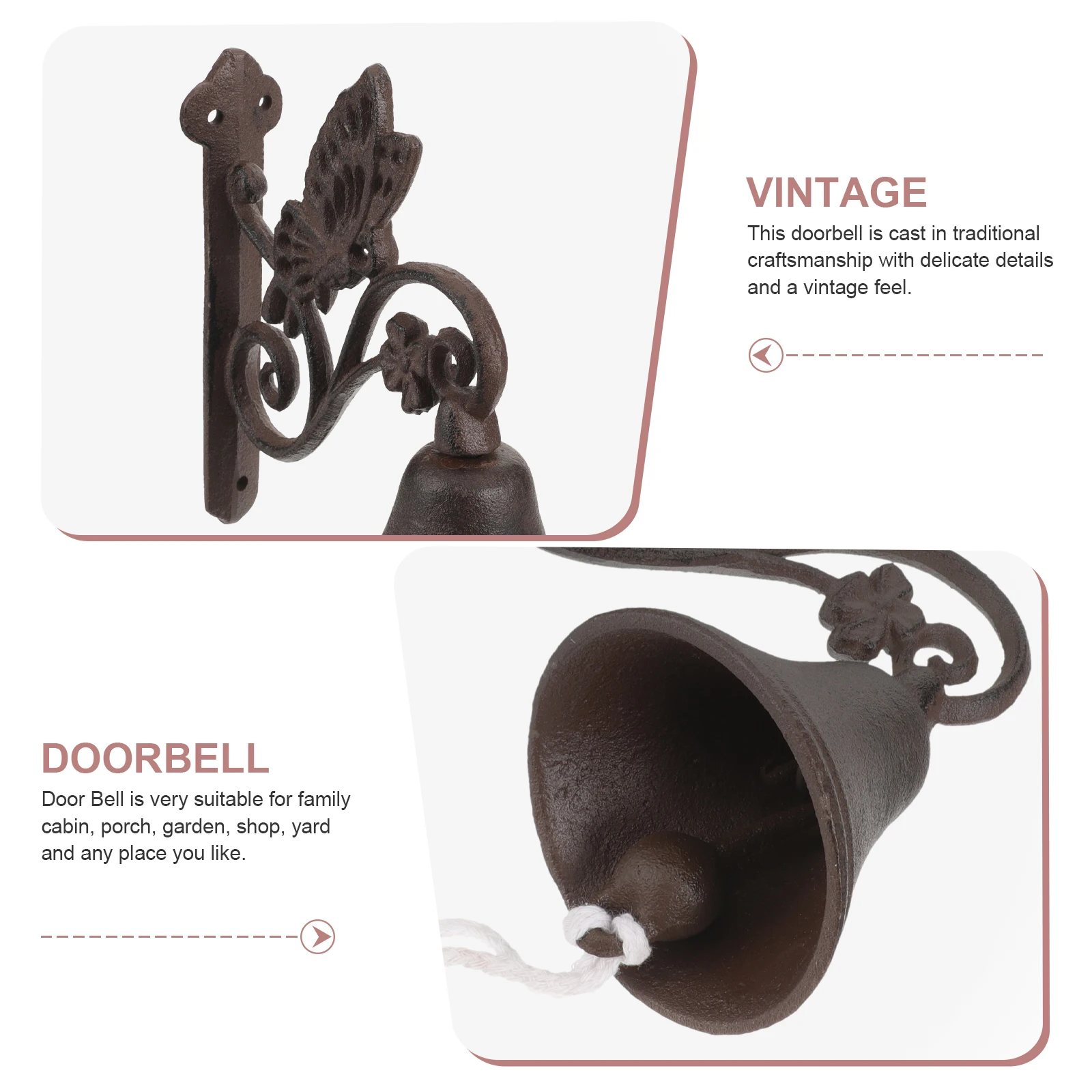 

Butterfly Door Vintage Hanging Wall Bell Iron Wall Mounted Doorbell For Home Garden Coffee Shop Rustic Decor Hanging Bell