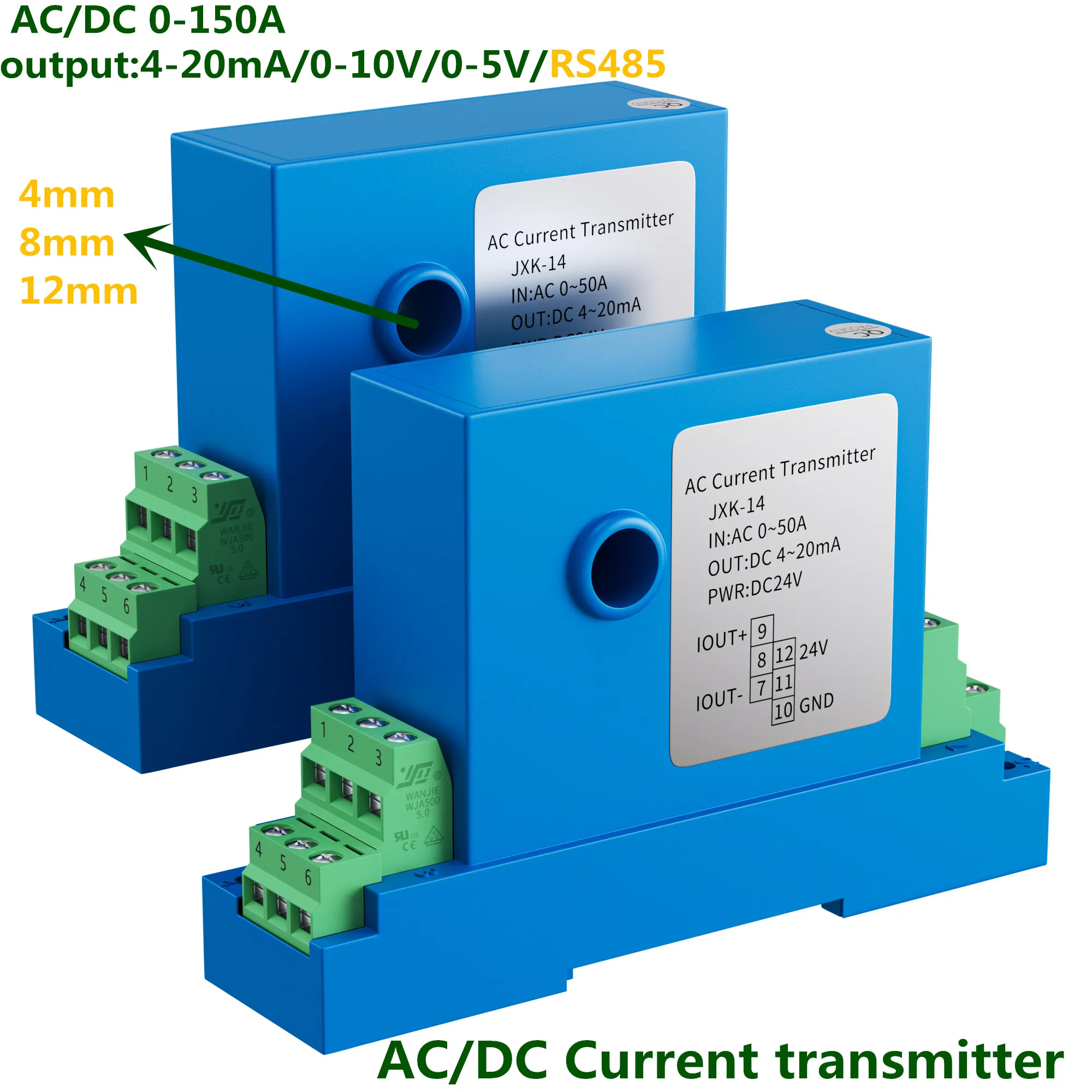 Sensor de Corrente Transdutor de Relé 5a 10a 20a 50a 100a 200a 420ma 010v Rs485 12 mm Transmissor ac dc