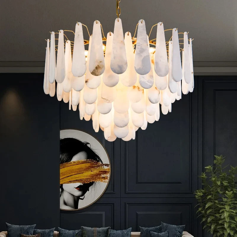 Luxury natural marble all brass pendant light for home decoration, postmodern design, villa living room pendant light YX481TB