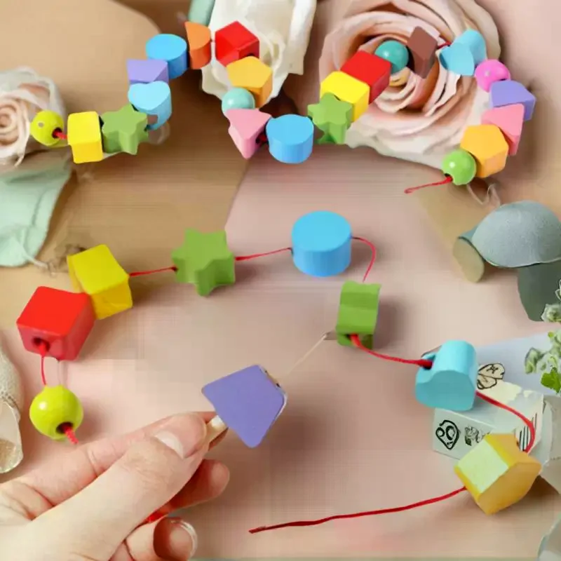 Набор деревянных бусин и блоков Монтессори; Игрушки для обучения штаберителем форм; Игры для посещаемости и сопоставления для раннего образования