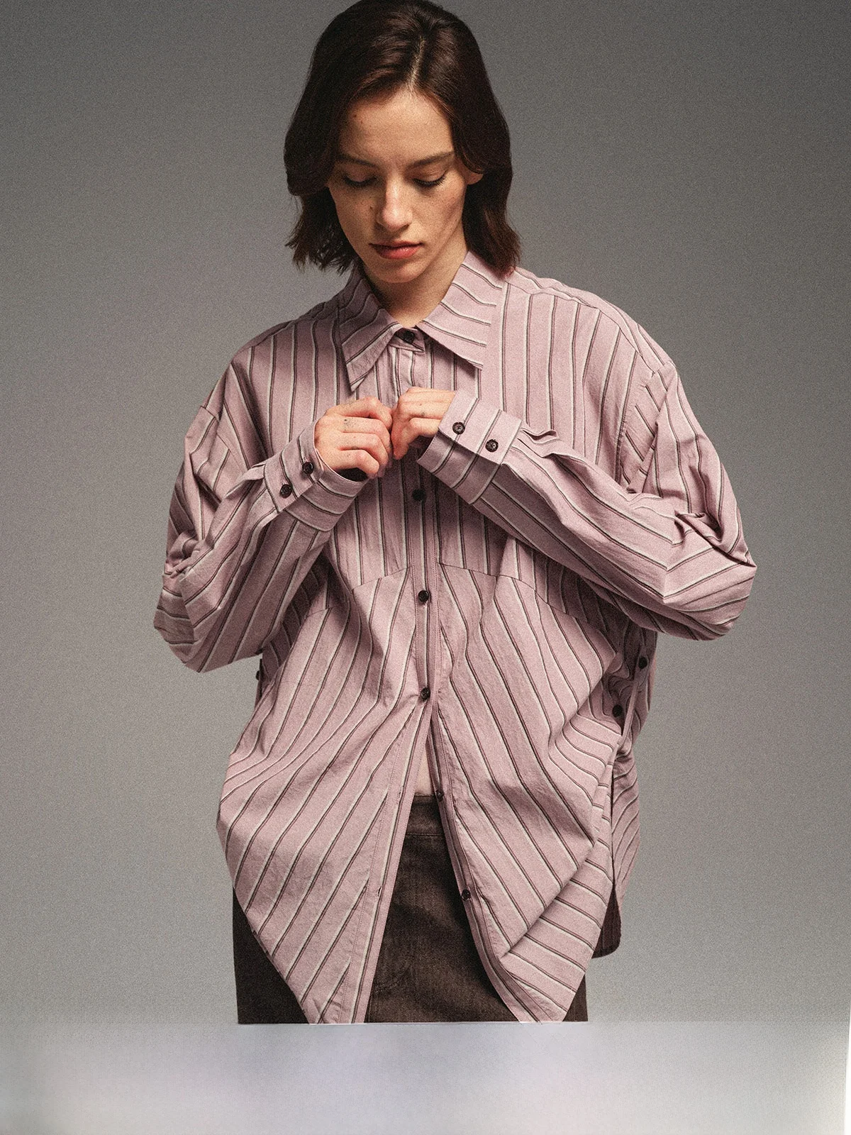 

Женская модная дышащая блузка из чистого хлопка с длинным рукавом, в полоску, свободного кроя, с декоративными элементами, для повседневной носки