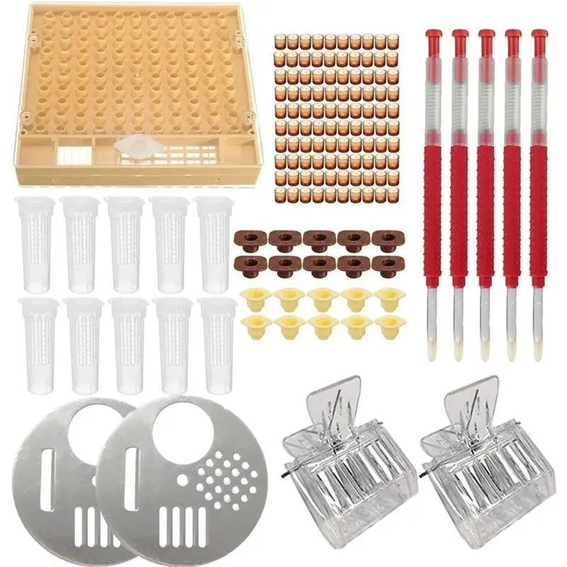 SOFT-Queen Rearing Kit,Raise 100 Queens Without Grafting,Includes 110 Cell Cups,10 Queen Cages,Grafting Tools Clips,120PCS