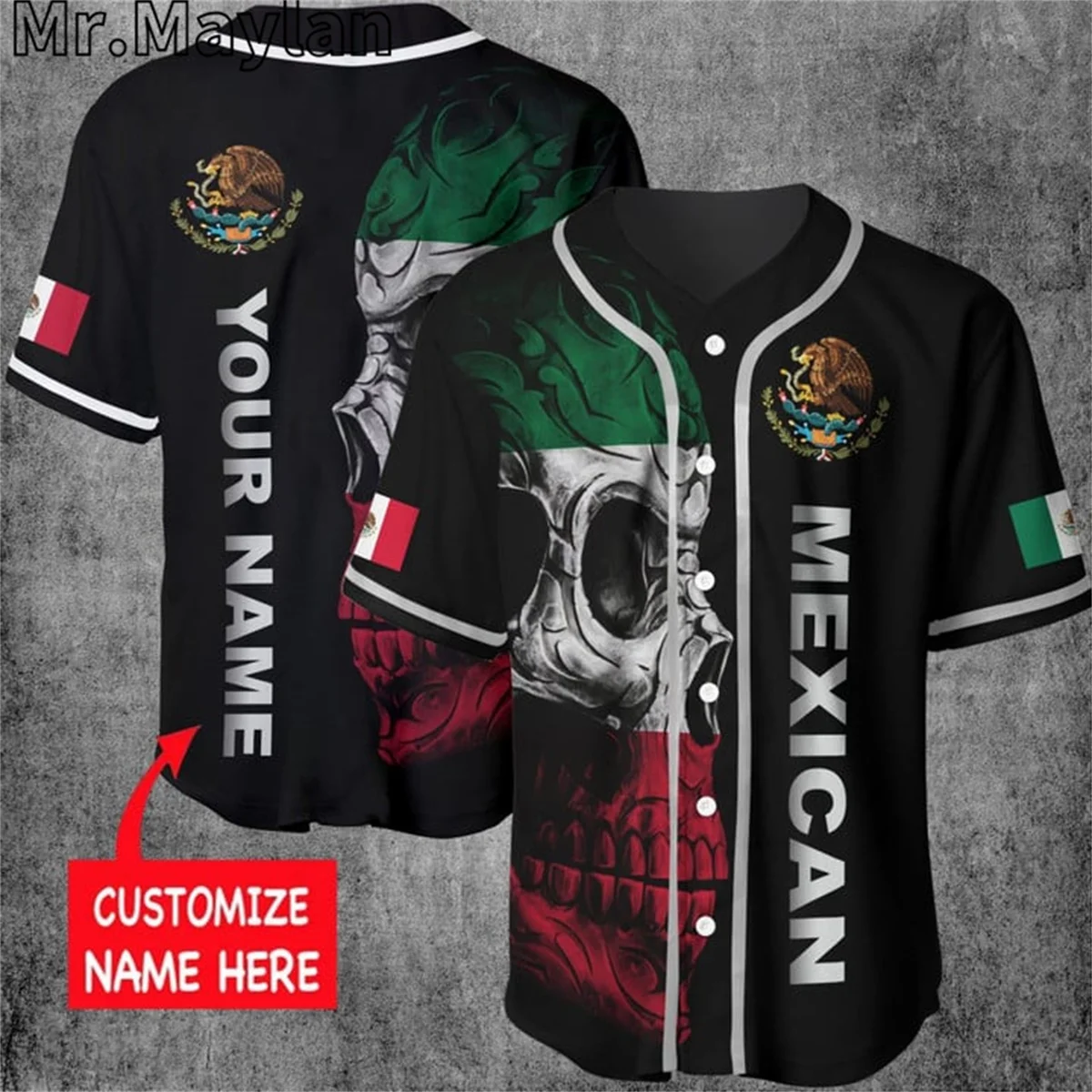 Personalized Mexico Eagle Baseball Tee Jersey Shirt 3D Printed Men\'s Shirts Casual Sports Outdoor Streetwear Boys hip hop Tops