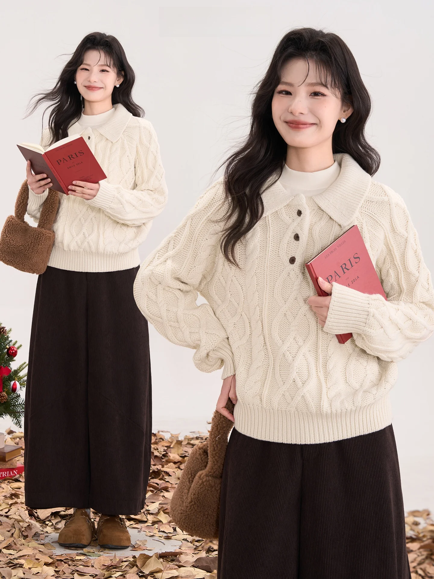 

Повседневный шерстяной вязаный свитер крупной вязки с длинными рукавами, свободного кроя, женский, зимний, модный, эксклюзивно онлайн