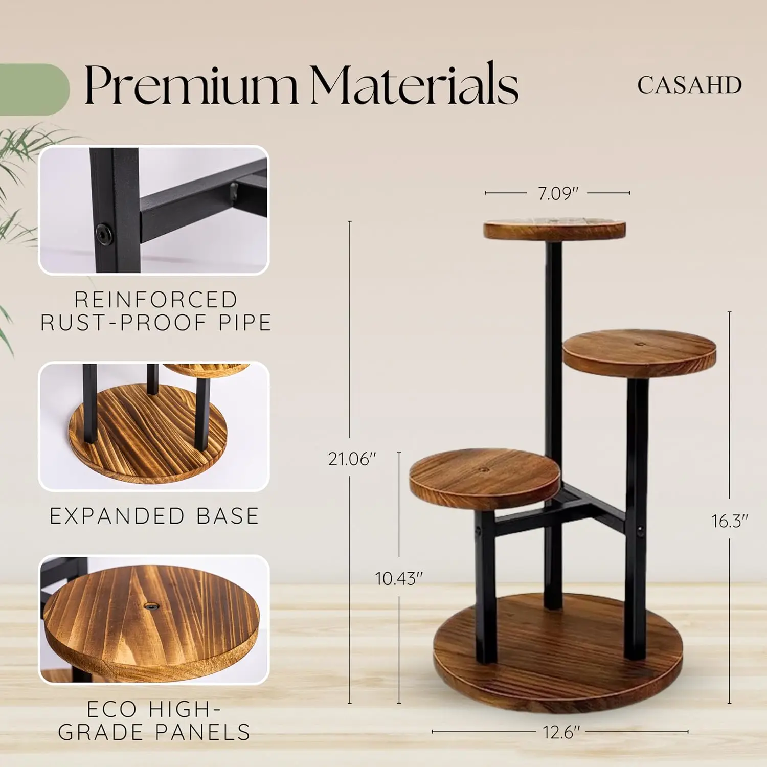 3-Tier Plant Stand Indoor and Outdoor Wooden Corner Shelf for Plants, Flowers, and Decor view 3