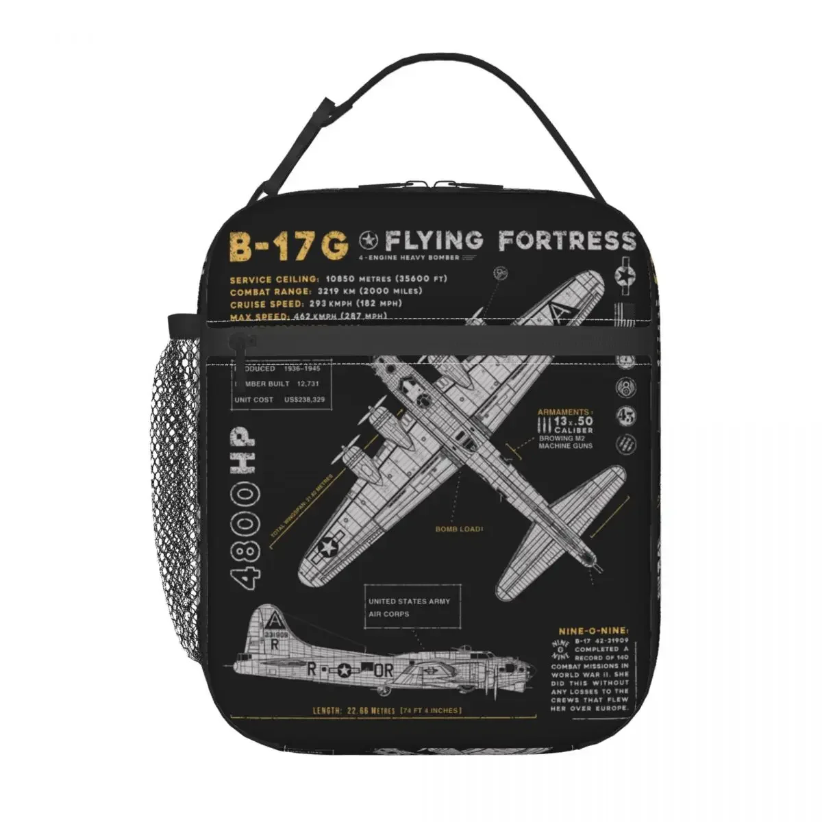 B-17 Fly Fortress Spitfire Insulated Lunch Bag Fighter Plane WW2 War Pilot Aircraft Airplane Portable Cooler Thermal Bento Box