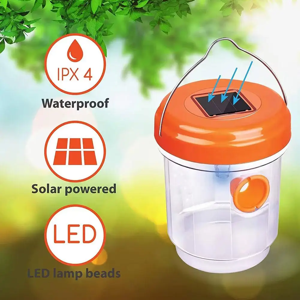 Solar Powered Wasp Trap Yellow Jacket Trap With UV LED Light Hanging Outdoor Reusable Insect Catcher For Hornets Flies