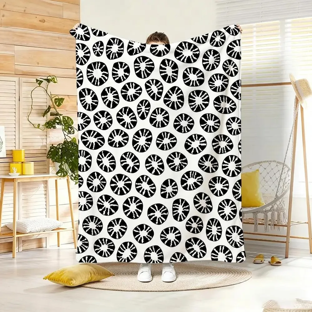 Botanical Seamless B-Black White Linear Throw Soft Warm Throw Blanket for Bedroom Living Room Bed Travel Camping Picnic Gift