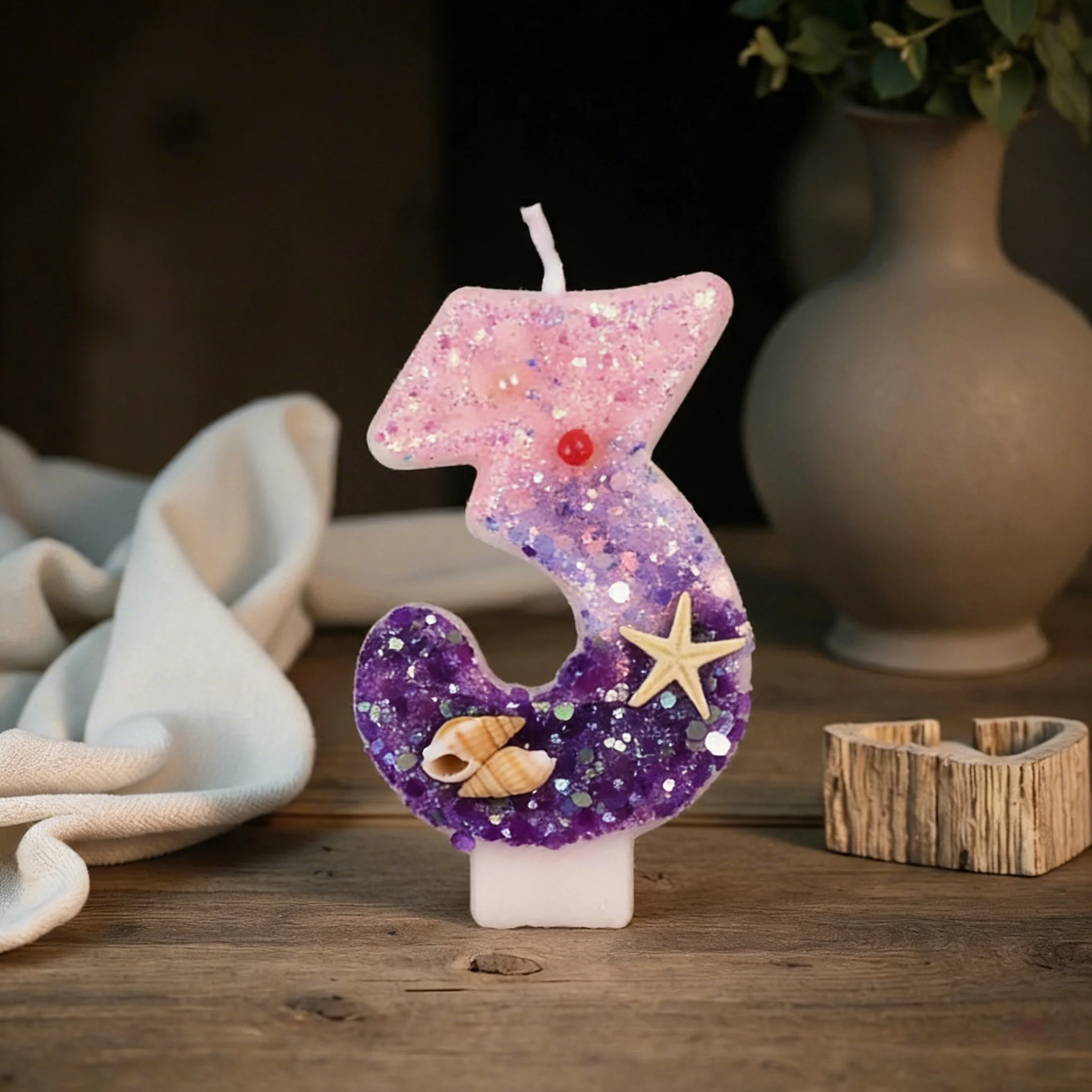 Three Color Gradient Mermaid 0-9 Number Birthday Cake Digital Candle Decoration view 5