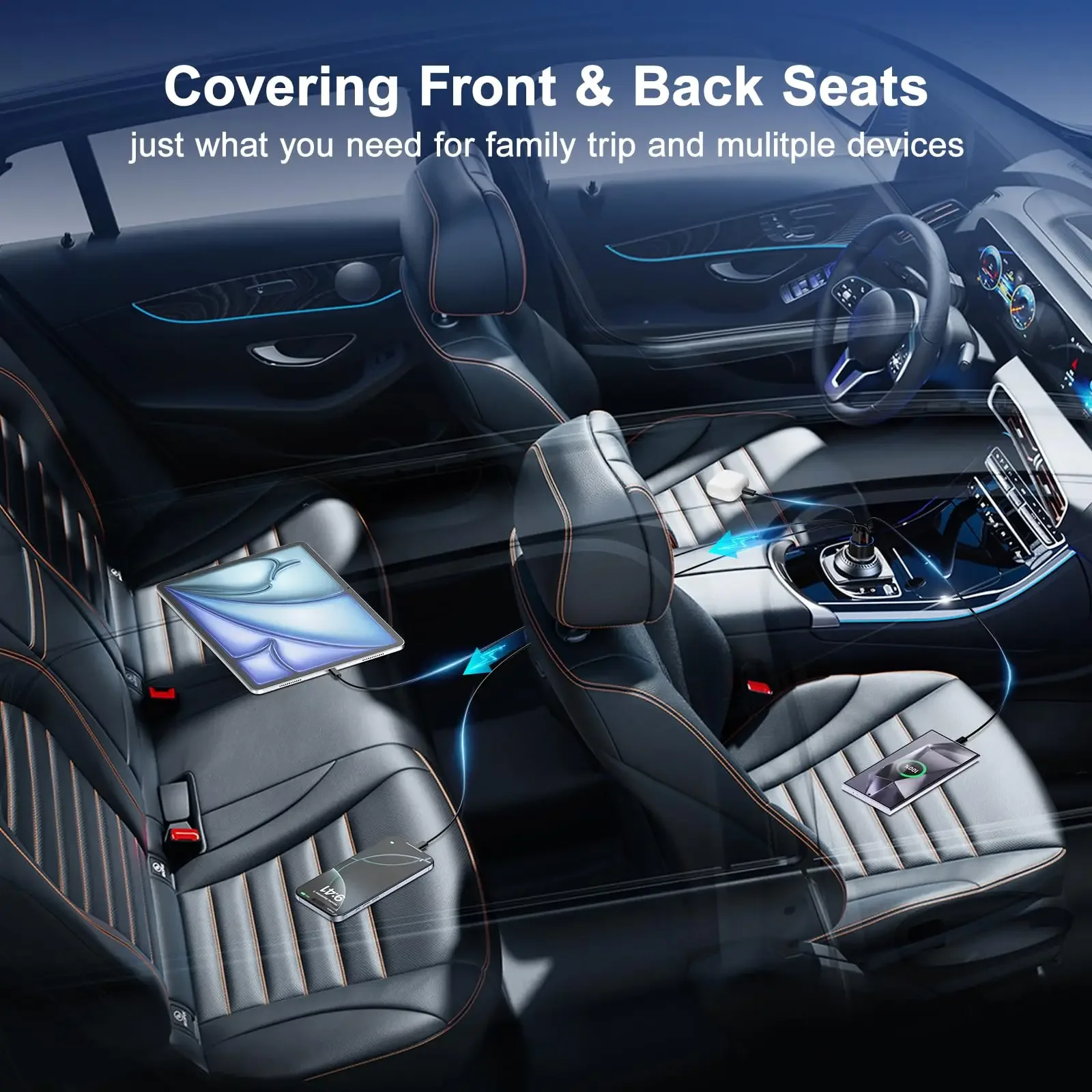 66-250 واط PD شاحن سيارة QC3.0 شحن سريع واحد إلى ستة سيارة ولاعة السجائر التوصيل شاحن سيارة فلاش تهمة مع شاشة ديجيتال