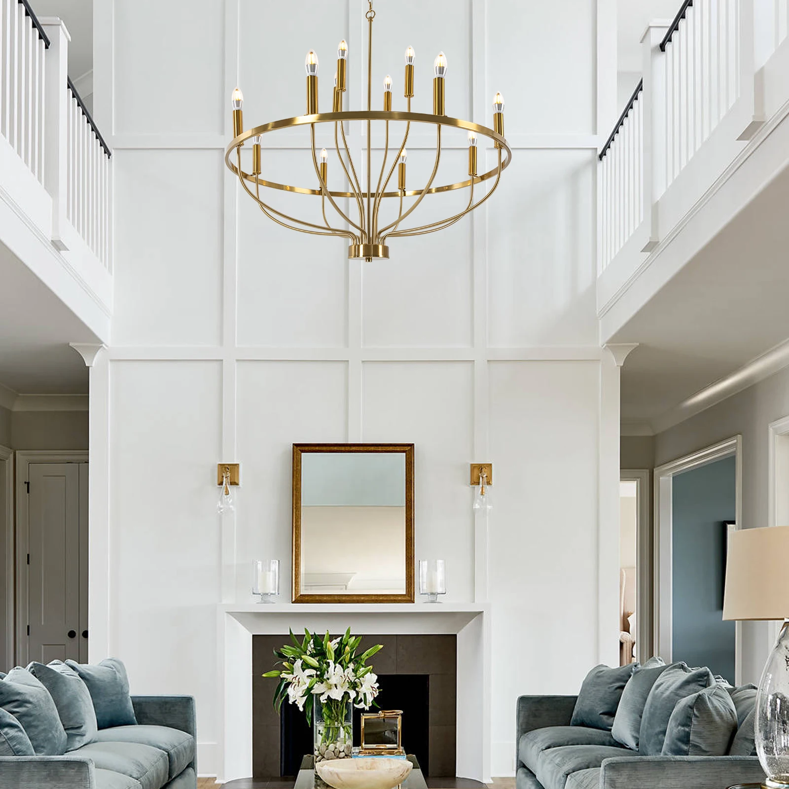 12 مصباح معلق ذهبي بقطر 100 سم - بدون مصدر ضوء، أضواء قلادة المطاعم، أضواء قلادة صناعية