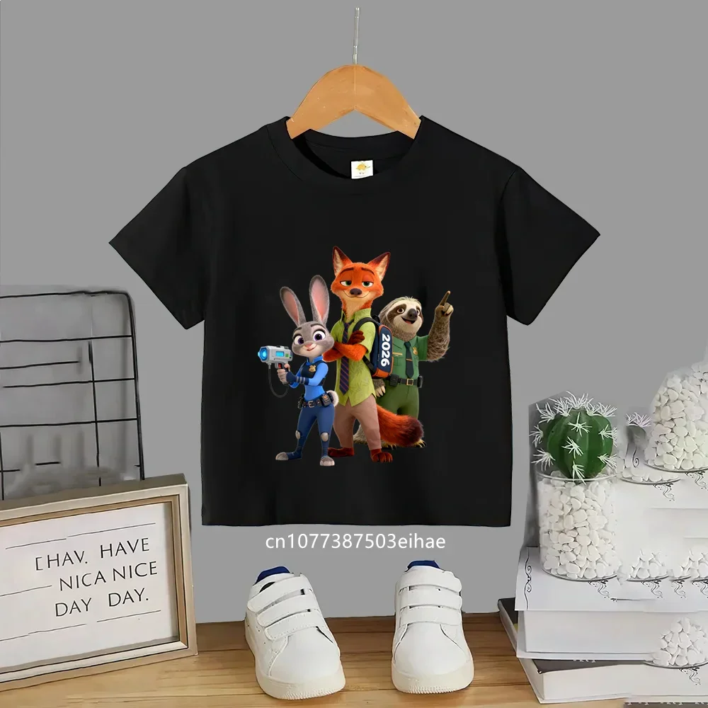 Summer Children's Casual T-shirt Zootopia 2 Judy Hoppsnik Wilder High-Definition Cartoon Print Short-Sleeved Shirt