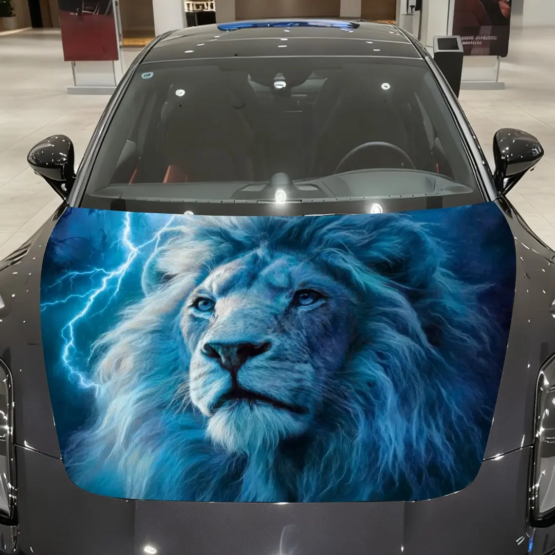 

Lightning Blue Lion Car Hood Decal Sticker, Durable Car Vinyl Wraps Suitable For Most Vehicles, Car Engine Hood Protective Film