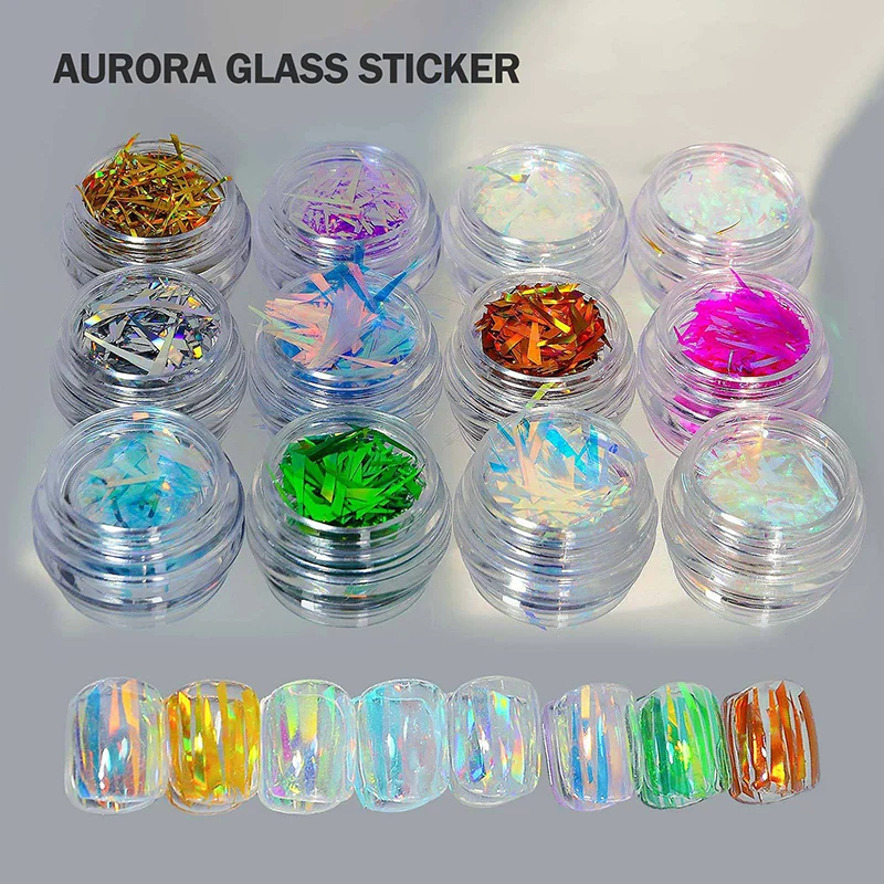 Misscheering Laser Reflective Nail Art Sticker Aurora Shard Irregular Cellophane No-cut Nail Decoration Colorful Nail Art Design